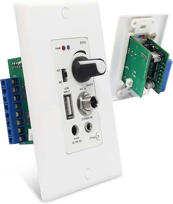 Wall Amplifier Compatible with Bluetooth 4 Channels Volume Control Wall Plate with USB/MIC/AUX(3.5mm) Inputs Terminal Block Connect 4 Speakers