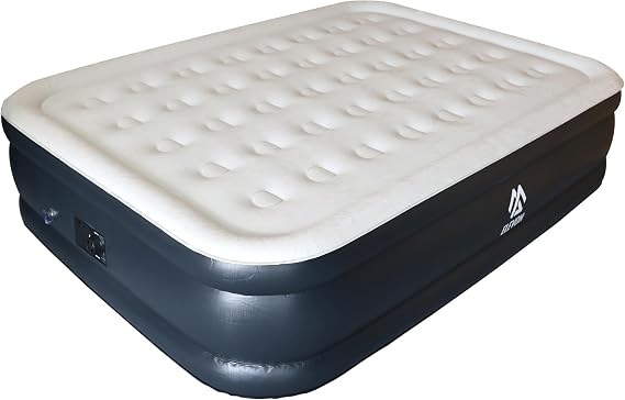 Signature Air Mattress with Built in Pump - Luxury Double High Inflatable Bed for Home, Travel & Camping, Navy/White, Queen, 20" High