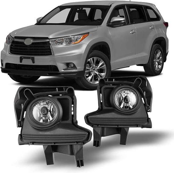 Winjet Fog Lights Assembly for [2014 2015 2016 Toyota Highlander] Fog Lamp Pair Driving Fog Lights + Switch + Wiring Kit [Clear Len]