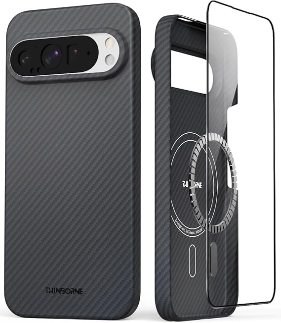 Thinborne Compatible with Google Pixel 10 Pro and Pixel 10 Case, [600D Aramid Fiber] [Magnetic] [Ultra Thin] [Minimalist Style] [Carbon Fiber] - Black
