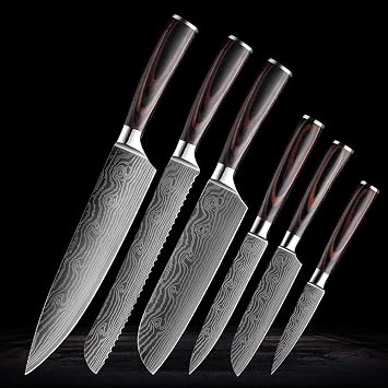 Knife Set, 6PCS Professional Chef Knife High Carbon Stainless Steel Kitchen Knife Chef' s Knife Sharp Blade Utility Cooking Slicing Knife Kitchen Knife Set BY ZZYY (Color : 6PCS)