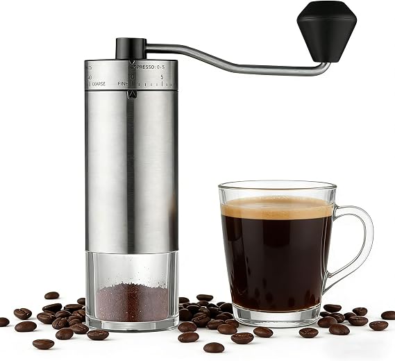 Manual Coffee Grinder Conical Burr with 40 Adjustable Settings, Portable Stainless Steel Hand Coffee Bean Mill for Espresso Pour Over, Camping Travel Office, Gift