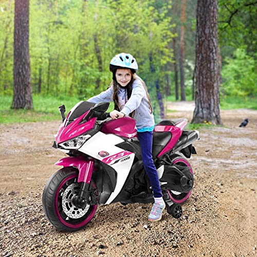 Kids Electric Motorcycle 12V Ride On Cars for Toddler Boys Girls Age 3 4 5 6 7 8 Year Old Children Riding Toys with Flashing Wheels Pink