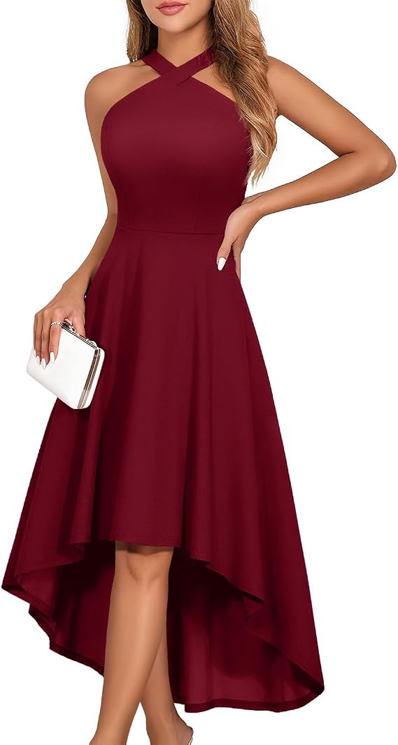 DRESSTELLS Cocktail Dresses for Women Formal Wedding Guest Halter Dress