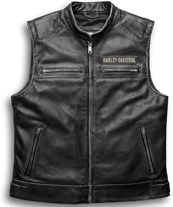 Iconic Harley HD Mens Passing Link Leather Biker Vest Davidson Motorcycle Road Warrior