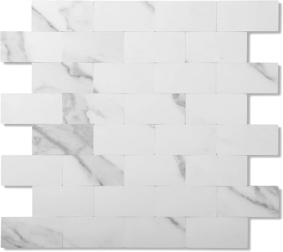 Yipscazo 5 - Sheet Peel and Stick Backsplash, Stick on Tiles Stainless Steel Backsplash Peel and Stick for Kitchen, Bathroom, Fireplace (12''x12'', Marble White)