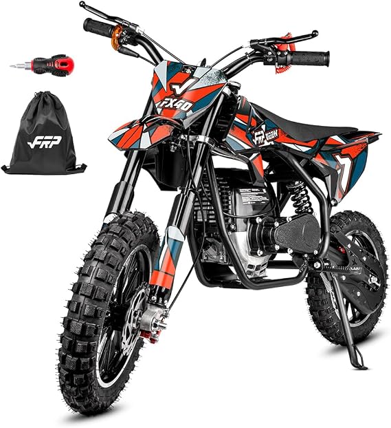 FRP FX40-Ogemaw Kids Dirt Bike, EPA Approved 40CC 4-Stroke Gas Mini Dirt Bike with Dual Disc Brakes, Off-Road Bike for Ages 13+, 20 MPH Max Speed, 132 LBS Capacity - Red