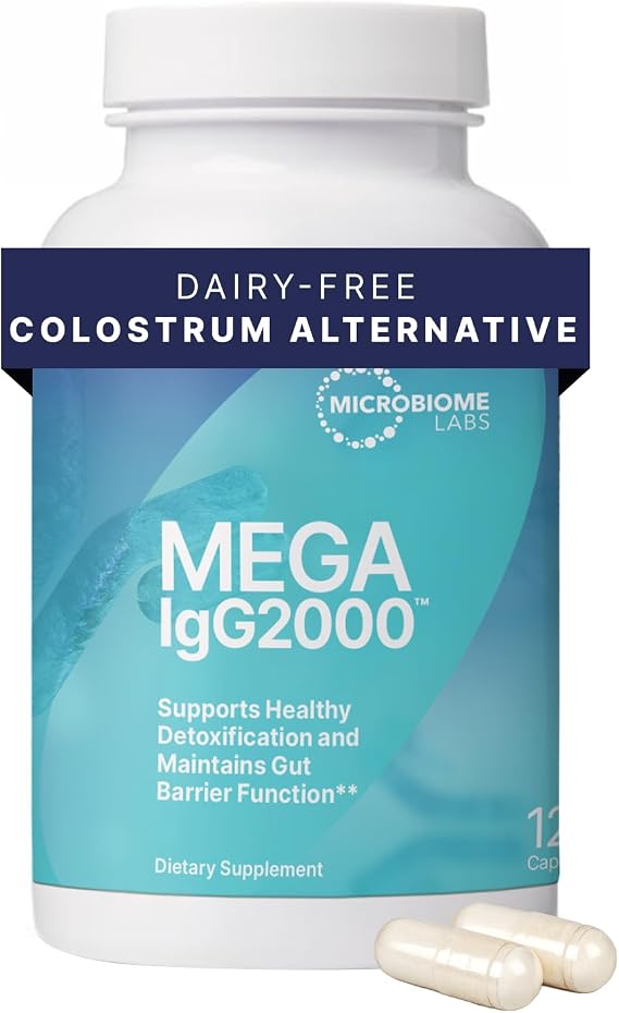 Microbiome Labs Mega IgG2000 Capsules - Dairy Free Bovine Colostrum Supplement Alternative - Immunoglobulin Supplement from Bovine Serum to Support Digestive Health 120 Capsules