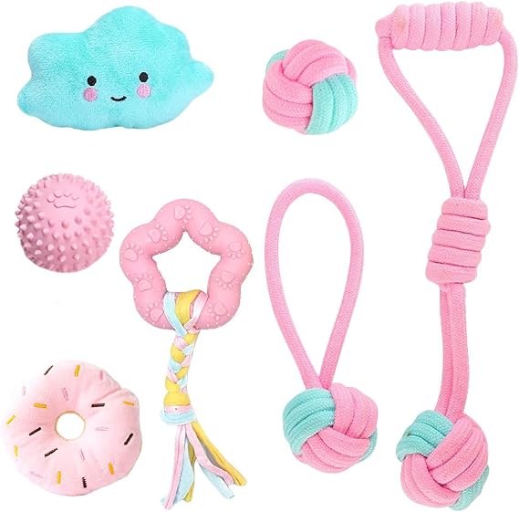 Speedy Panther 7Pcs Dog Toys for Small Dogs, Puppy Chew Toys from 8 Weeks, Natural Cotton Dog Rope Toys, Squeaky Plush Dog Toy, Puppy Teething Toys, Dog Toys Set for Small Mediuem Dogs