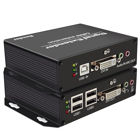 DVI KVM USB Extender Over Fiber 4K@30Hz EMI Immunity Up to 20km (12.4 Miles), Remote Keyboard & Mouse, EDID, RS232, IR, Zero Latency