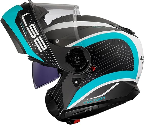 LS2 STROBE 2 Victory Mat Titanium-Beyaz-Metal Mavi Kask, ECE 22.06 P/J Sertifikalı Çene Açılır Modüler Kask, KPA Kabuk, Dahili Güneş Vizörlü, Gözlük Uyumlu