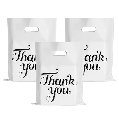 FloraSea 100 Pcs White 12x15 Thank You Bags, Shopping Bags for Retail