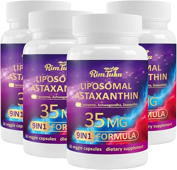 Liposomal Astaxanthin Supplement Complex 9-in-1 with Ashwagandha, Lycopene, Zeaxanthin, Antioxidant Supplement Support Eye, Skin & Joint Health, 240 Capsules