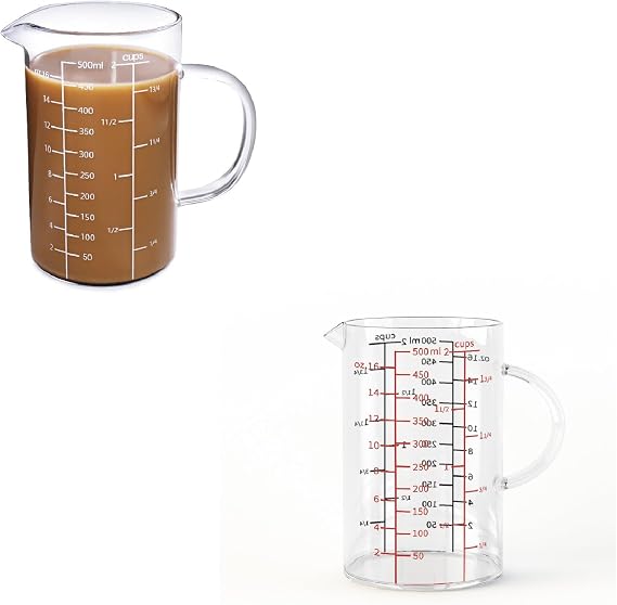 Glass Measuring Cup, [Insulated handle, V-Shaped Spout], 77L High Borosilicate Glass Measuring Cup for Kitchen or Restaurant, Easy To Read, (500 ML)