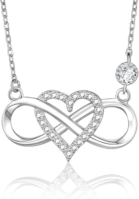 BlingGem Necklaces for Women White/Rose Gold Plated 925 Sterling Silver Womens Necklace Cubic Zirconia Infinity Heart Pendant Necklace Birthday Gifts for Wife Mom