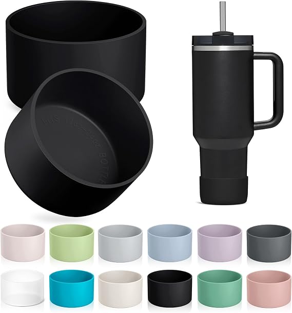 2-Pack Silicone Boots for Stanley, Owala & More, Fits Select Cups & Bottles | Thicker 2 mm design, Scratch & dent protection, Non-slip, Noise-reducing, Dishwasher-safe, Odorless, Fits 2.9-3.1-inch bases