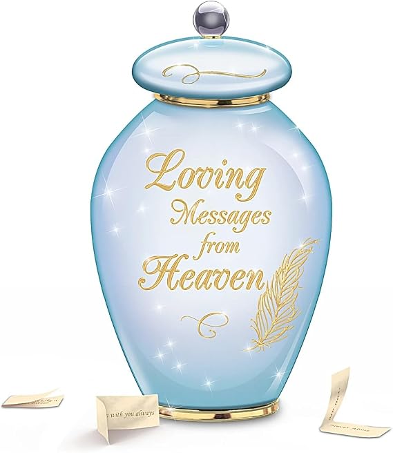 The Bradford Exchange Messages from Heaven Musical Comfort Jar with 365 Messages of Hope Heirloom Porcelain with Blue Ombre Finish and 22K-Gold Accents Plays Always in My Heart 7.25-inches