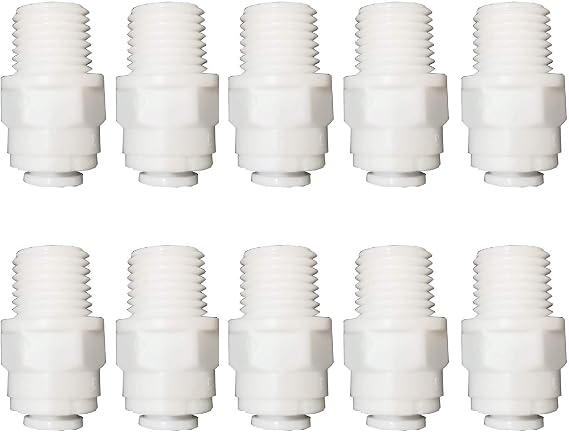 Malida Push to Connect 1/4 Male Connector 1/4 RO Tube Fitting,10 Pack | Food grade plastic leak tight push fit male thread fits tubing for RO filter dispenser under sink drinking water