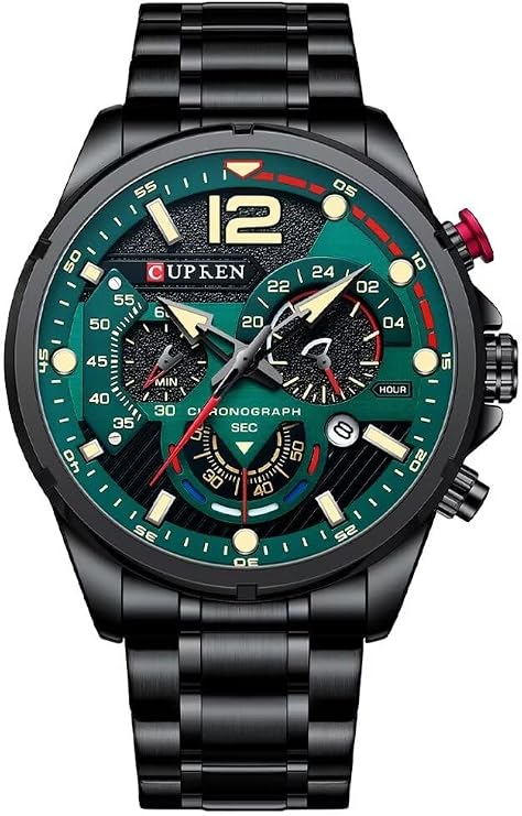 Chronograph Watches for Mens Military Multi-Function Waterproof Quartz Stainless Steel Watch, Casual Watch