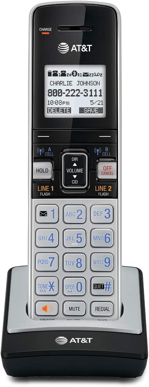 AT&T TL86003 Additional Cordless Handset for TL86103, DECT 6.0, Expandable, Caller ID, Call Waiting, Connect to Cell Bluetooth, Silver/Black