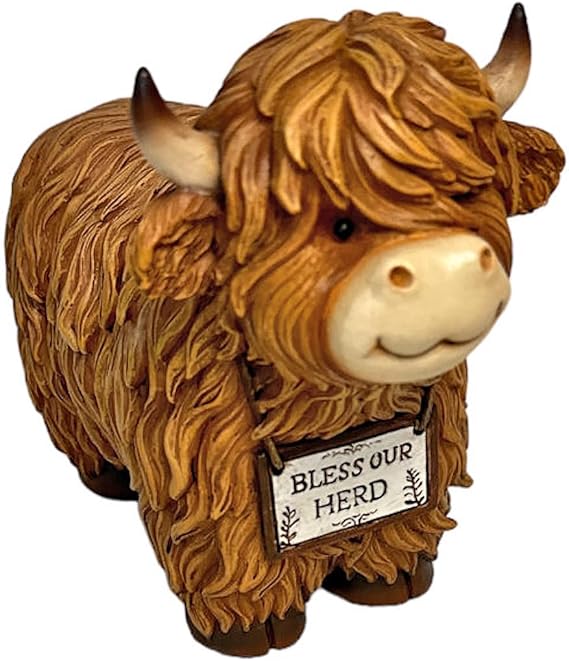 The Bridge Collection "Bless Our Herd Highland Cow Figurine - Decorative Highland Cow Statue - Farm Animal Figurine for Rustic Decor