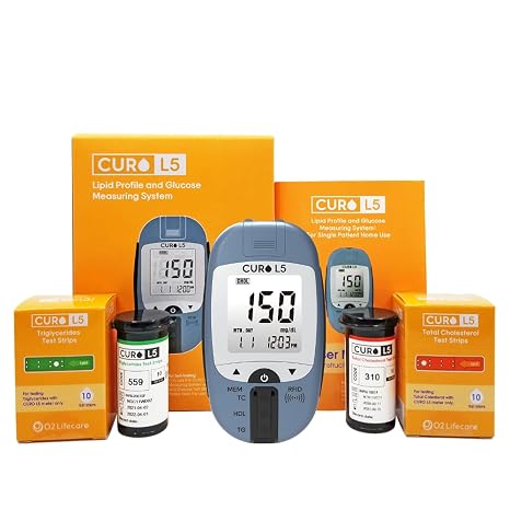 Quick Home Blood Total Cholesterol and Triglycerides Test Kit - CURO L5 Digital Meter - Easy Use, Accurate Results, Comprehensive Health Tracking, Portable Design, and All-Inclusive Kit