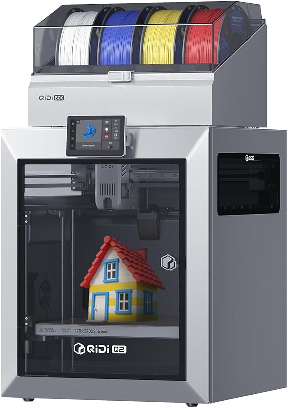 QIDI Q2 Combo Multi-Color 3D Printer, 65C Heated Chamber and 370C Nozzle | ultra air filtration, 600mm/s high speed, AI camera, full auto leveling, 270x270x256mm build volume, unbox to print in 10 min