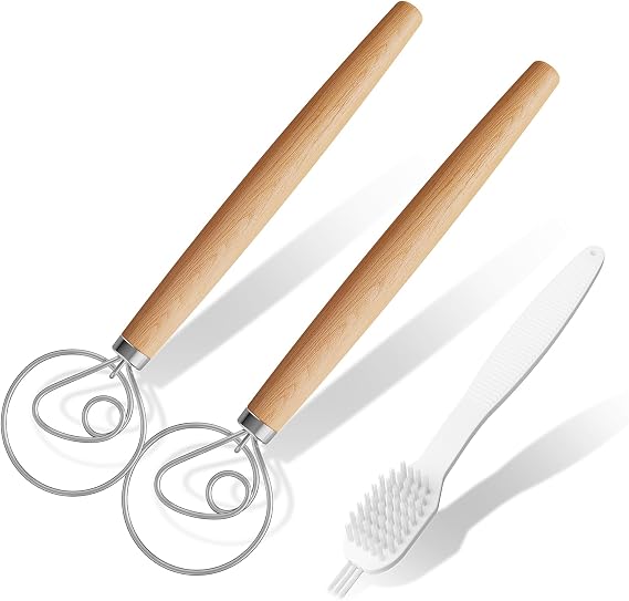 Aqdocvf 2Pack Danish Dough Whisk,13Inch Dutch Whisk with CleaningBrush