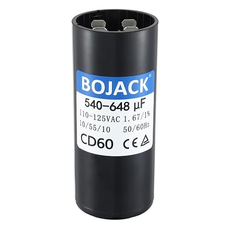 BOJACK 540-648 uf/MFD 110-125 VAC Volt Run Round Start Capacitor 20% CD60 Replacement Part Fit for OEM Single Phase Motor Capacitors Condenser Straight Cool or Heat Pump Air Conditioner