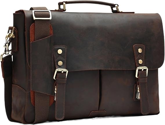 Men's Briefcase 17 Inch Cowhide Laptop Bag Large Capacity Crossbody Bag for documents