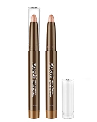 awrose Cream Single Eyeshadow Stick, Glitter Shimmer Eye Shadow, Waterproof Long-Wearing Brilliant Eye Brightener with Sharpener, Makeup Sparkle Eye Shadow Pen Suits Everyone at Any Age