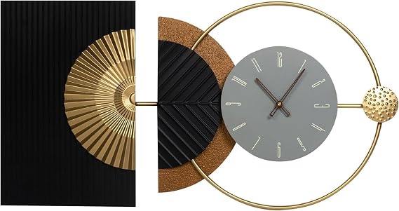 A Beautiful Irregular Wall Clock with an Adjustable Kit, Suitable for Office and Home Decoration Suitable for Kitchen, Living Room or Office(Black/Grey/Gold - 30x18 in)