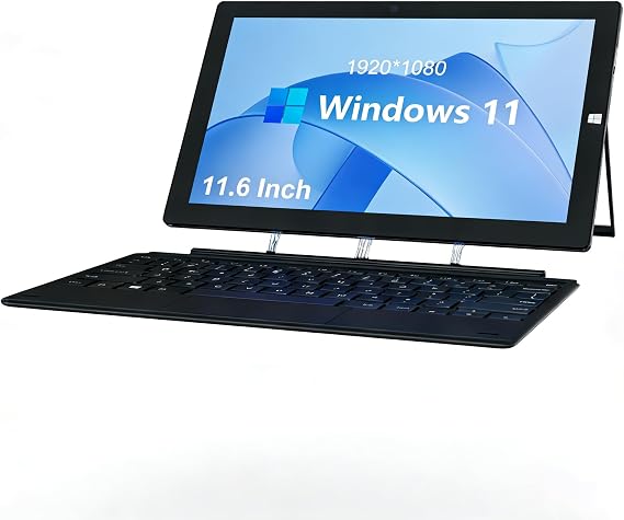 11.6 in Windows Tablet with Keyboard, Win 11 Home Touchscreen Tablets, 8GB DDR4 256GB SSD, 2.7GHz/WiFi/BT/HDMI USB3.0 Output, Dual Camera, SD Card Slot