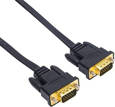 DTech Thin Computer Monitor VGA Cable 6ft Standard 15 Pin Connector Male to Male VGA Cord Flat Wire for Desktop (6 Feet, Black)