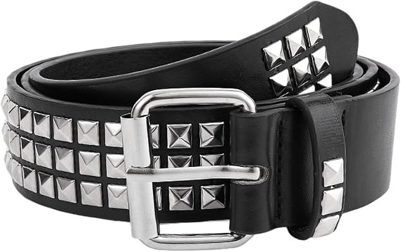 Women's Studded Belt Punk Checkered Grommet Belts Spiked Faux Leather PU Pyramid Metal Rock Rivet Halloween Harem