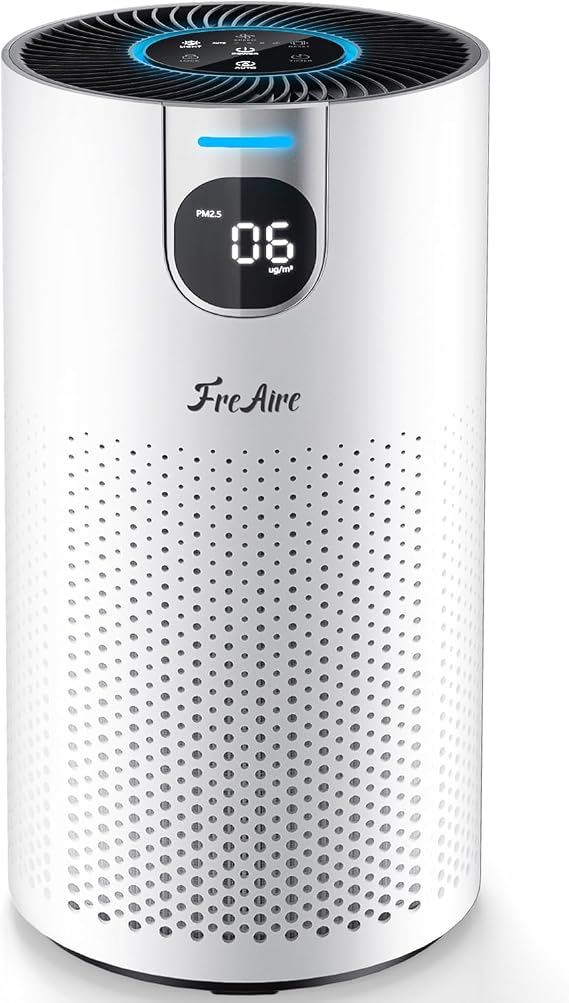 FreAire Air Purifiers for Home Large Room Covers up to 1800Ft2, VisionAir 20dB Sleep Mode for Bedroom, with Real-Time AQI & PM2.5 Display,360Intake&Outlet Air Cleaner Pet-Friendly HEPA,HAP606,White