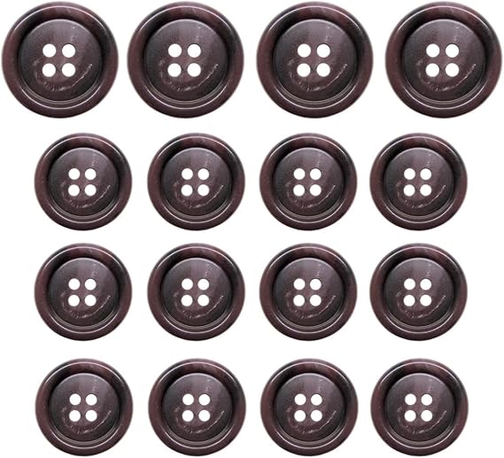 ButtonMode Luxury Suit Buttons 16pc Set Includes 4 Buttons Measuring 20mm (3/4 Inch) for Jacket Front and 12 Buttons Measuring 15mm (9/16 Inch) for Jacket Sleeves and Pants, Brown Dark, 16-Buttons