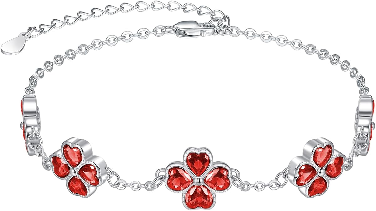 PRAYMOS Clover Bracelets for Women Sterling Silver Lucky Shamrock Four Leaf Bracelets Irish St Patricks Day Gifts