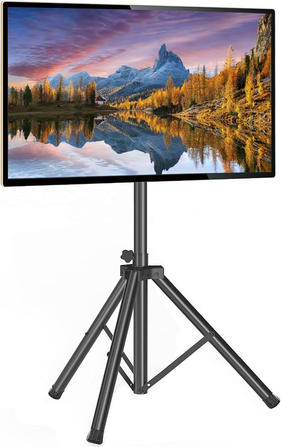 Portable TV Tripod Stand Tilt Mount for 32-70 inch LED LCD OLED Flat Screen TVs/Monitors, Height Adjustable Foldable Mount Stand, Black Floor Display Stand with Max VESA 600x400mm
