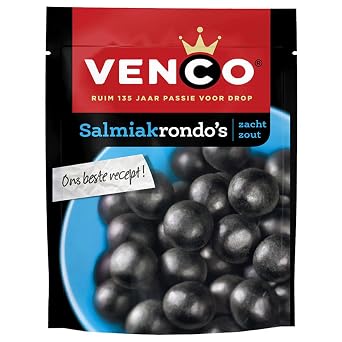 Venco Salmiakrondo's I Soft Salty Licorice Balls with Salmiac Filling in the Core from the Netherlands I Dutch Salty Licorice from Holland 225 g 7.93 ounce