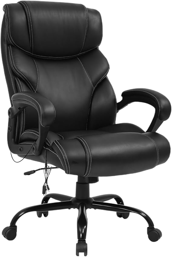Big and Tall Office Chair 400lbs Wide Seat Ergonomic Office Chair with Lumbar Support Arms High Back PU Leather Executive Task Computer Chair,Black
