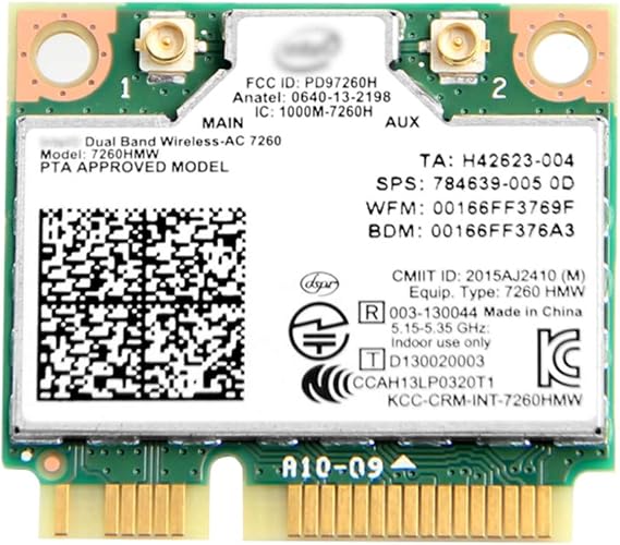 7260HMW Mini PCIe WiFi Card 867Mbps Dual Band Bluetooth Laptop Upgrade | 802.11ac WiFi 5, 867Mbps 5GHz + 300Mbps 2.4GHz, Bluetooth 4.0, Mini PCIe Half-Size, Windows 7/8/10/11, Easy Installation