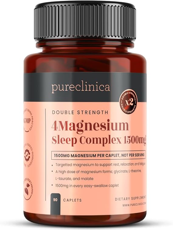 Double Strength Magnesium Sleep Complex 1500mg x 90 Caplets 247mg Elemental Magnesium Bis-Glycinate, Malate, L-Taurate & L-Theanine - 3 Months Supply