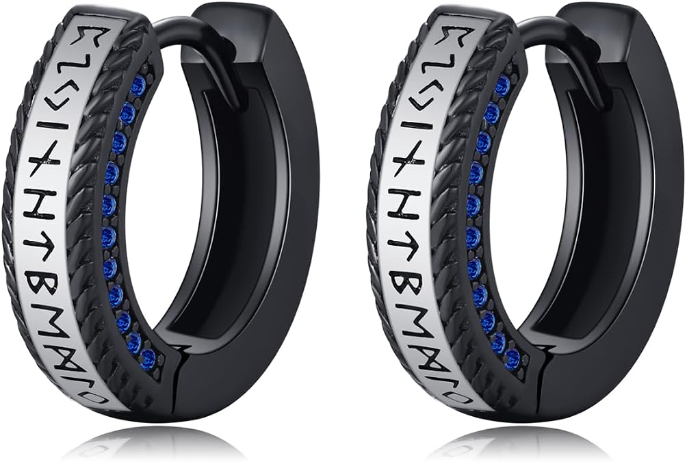 MEDWISE Unisex Viking Runes Hoop Earrings 925 Sterling Silver Hypoallergenic Punk Huggie Hoop Earring Jewelry Gifts 2025 Christmas Gifts with Delicate Packaging