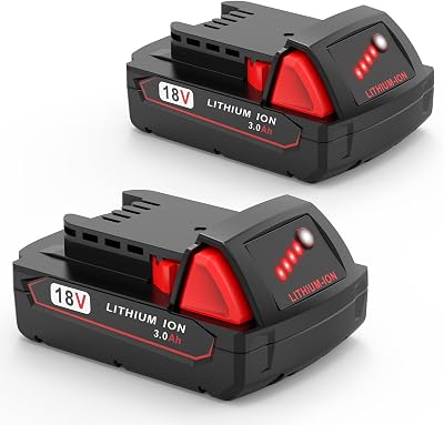 2-Pack 3.0Ah Lithium Battery Replacement for Milwaukee M18 Battery 48-11-1830 48-11-1850 48-11-1852, Compatible with Milwaukee 18V Battery Cordless Power Tools and Charger