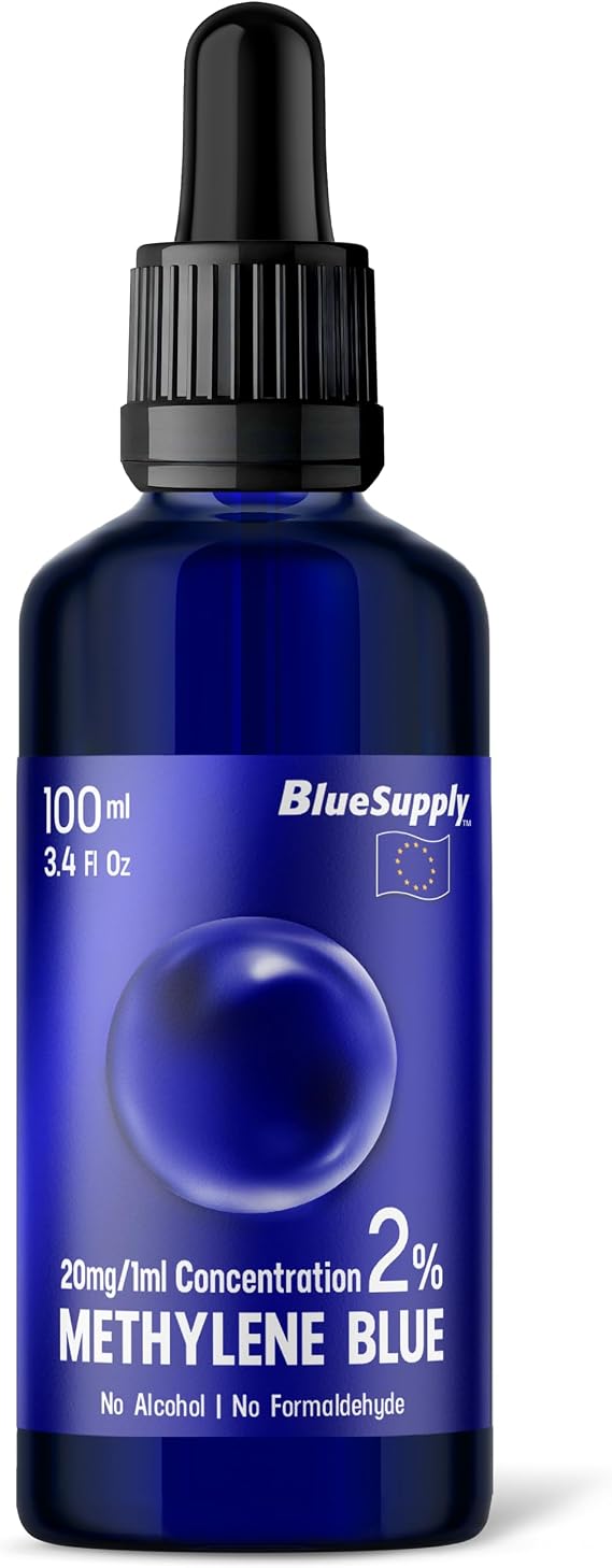 Methylene Blue 2% - 3.4 fl oz, Third-Party Tested & Certified, Ultra High Purity, 100 ml Glass Bottle with Dropper, Made in EU by Blue Supply