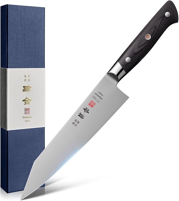 kanngou Classic. Japanisches Messer aus AUS-8 Stahl mit Kompletter Räuchergriff (Kiritsuke Knife 21 cm)