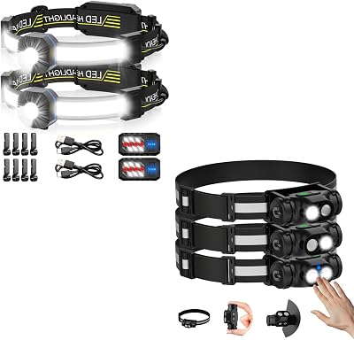 Y008 230 Broadbeam Rechargeable Headlamp with Red Taillight & Motion Sensor Detachable Head lamp with Magnet