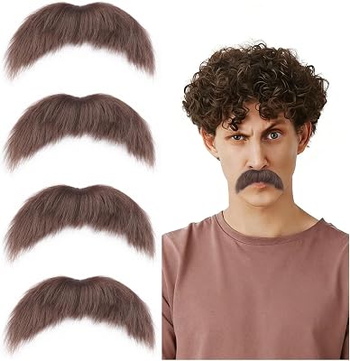 4pcs Fake Mustache Set Fake Beard Facial Hair Kit for Costume Halloween and Festival Party