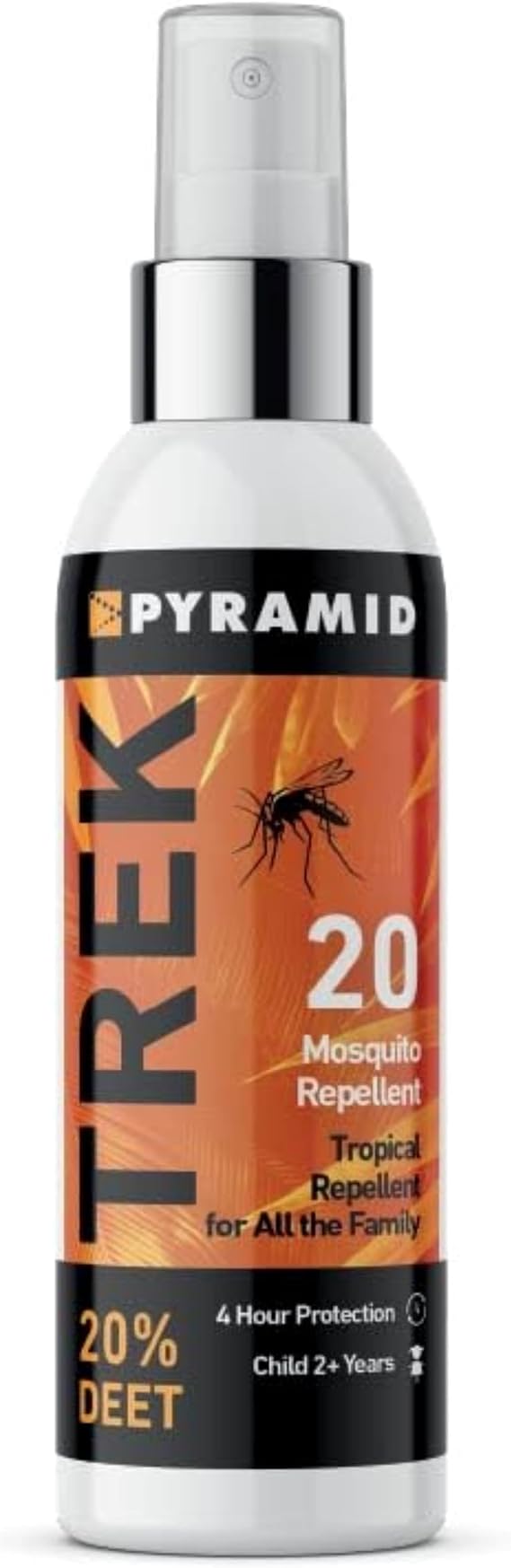Pyramid Trek 20 Mosquito & Insect Repellent 20% DEET 4 Hrs Protection 100ml | Unscented. Fast-Drying. For Travel, Trekking, Camping & Festivals. 0.11kg. Recyclable Packaging. 20% DEET. Made for Age 2+